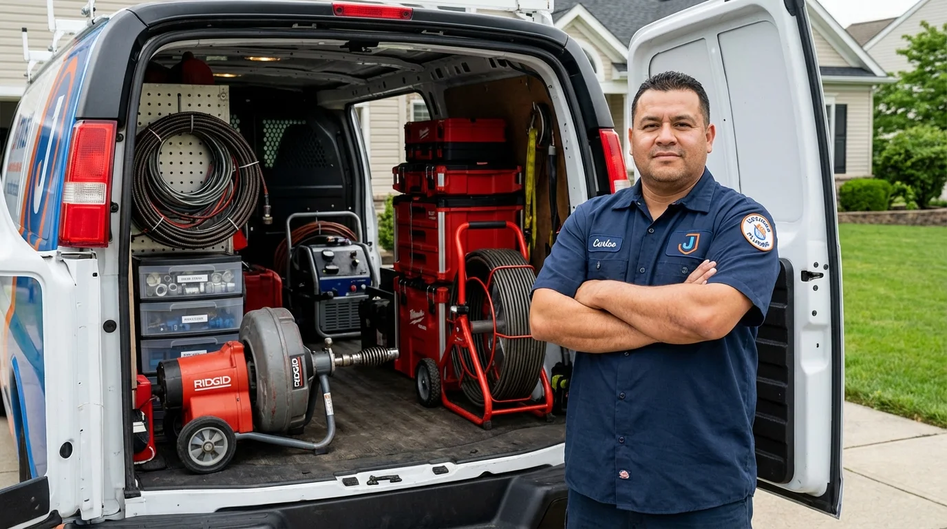 Professional drain cleaning equipment and Johns Plumbing LLC plumber in New Paris